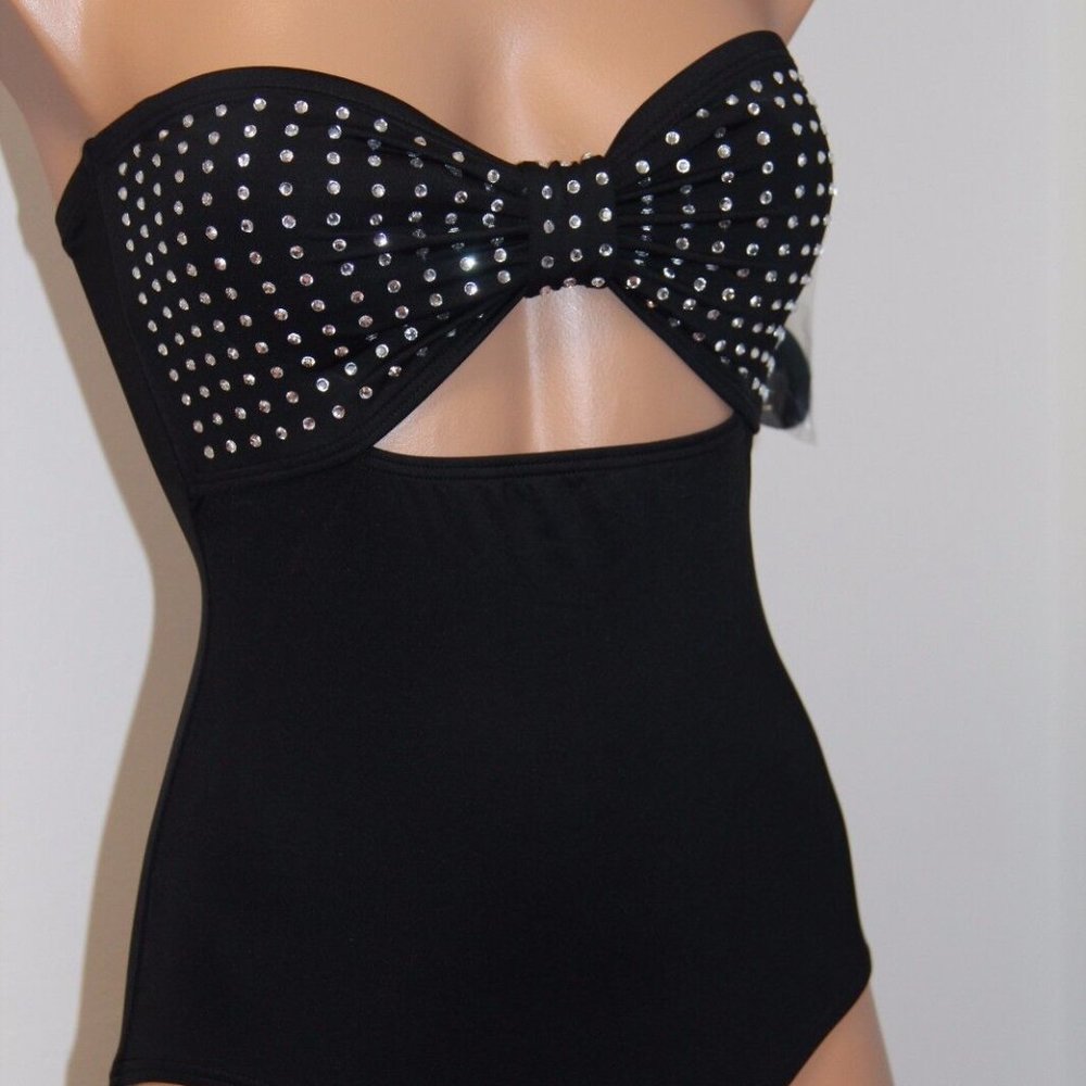 NWT Kate Spade Swimsuit Bikini one piece BLK Georgica Beach Jewels Bandeau - Picture 2 of 6